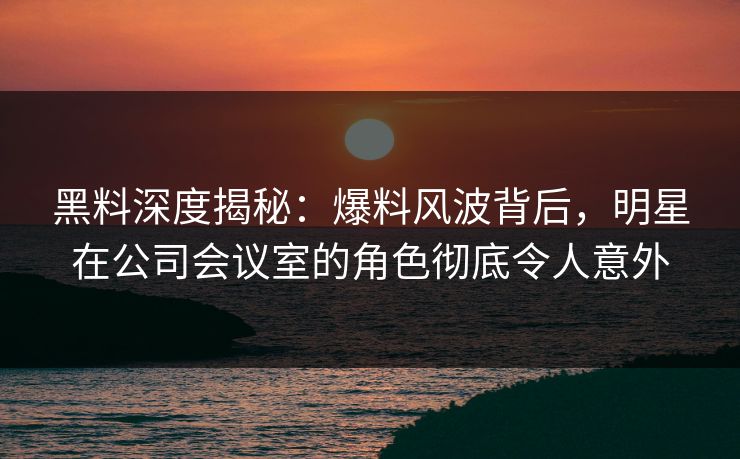 黑料深度揭秘：爆料风波背后，明星在公司会议室的角色彻底令人意外  第1张