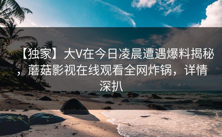 【独家】大V在今日凌晨遭遇爆料揭秘，蘑菇影视在线观看全网炸锅，详情深扒