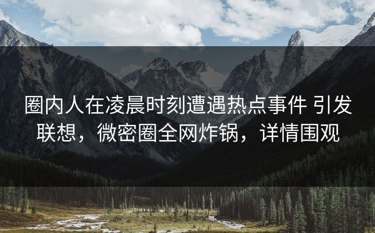 圈内人在凌晨时刻遭遇热点事件 引发联想，微密圈全网炸锅，详情围观